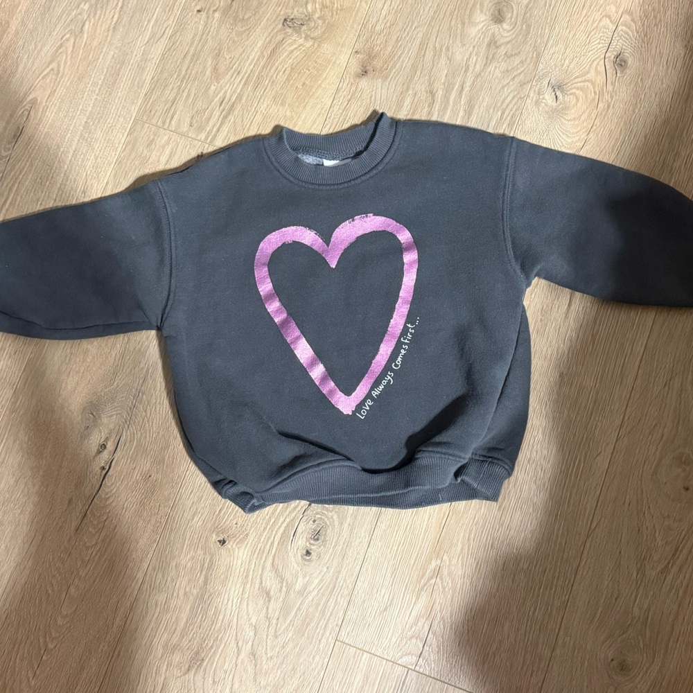 Zara dark gray Sweatshirt with Pink Heart Graphic
